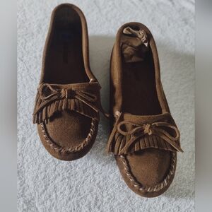 Brown Suede Moccasins with Fringe